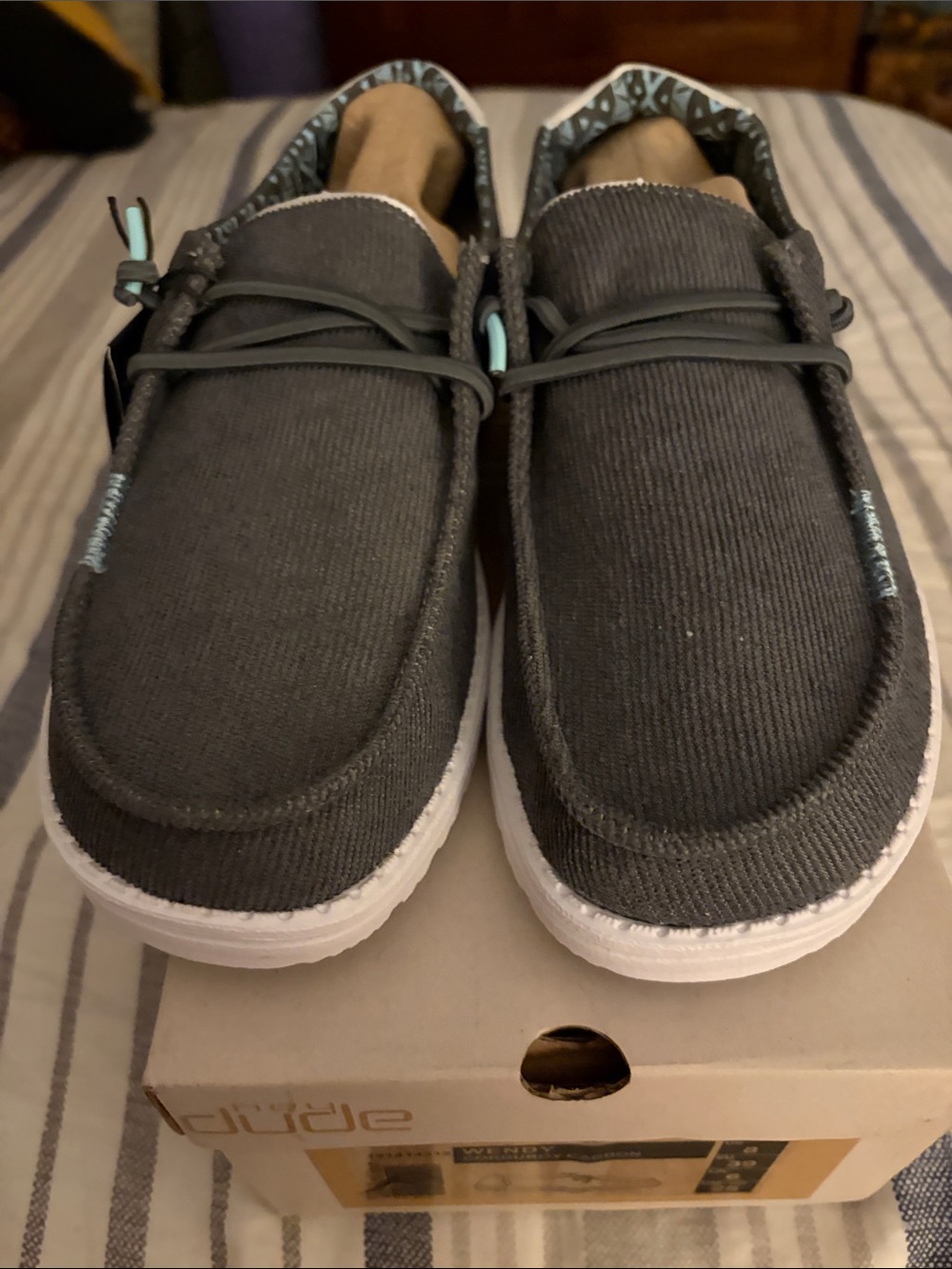 Hey Dude Black Canvas Slip-Ons with Mint Accents